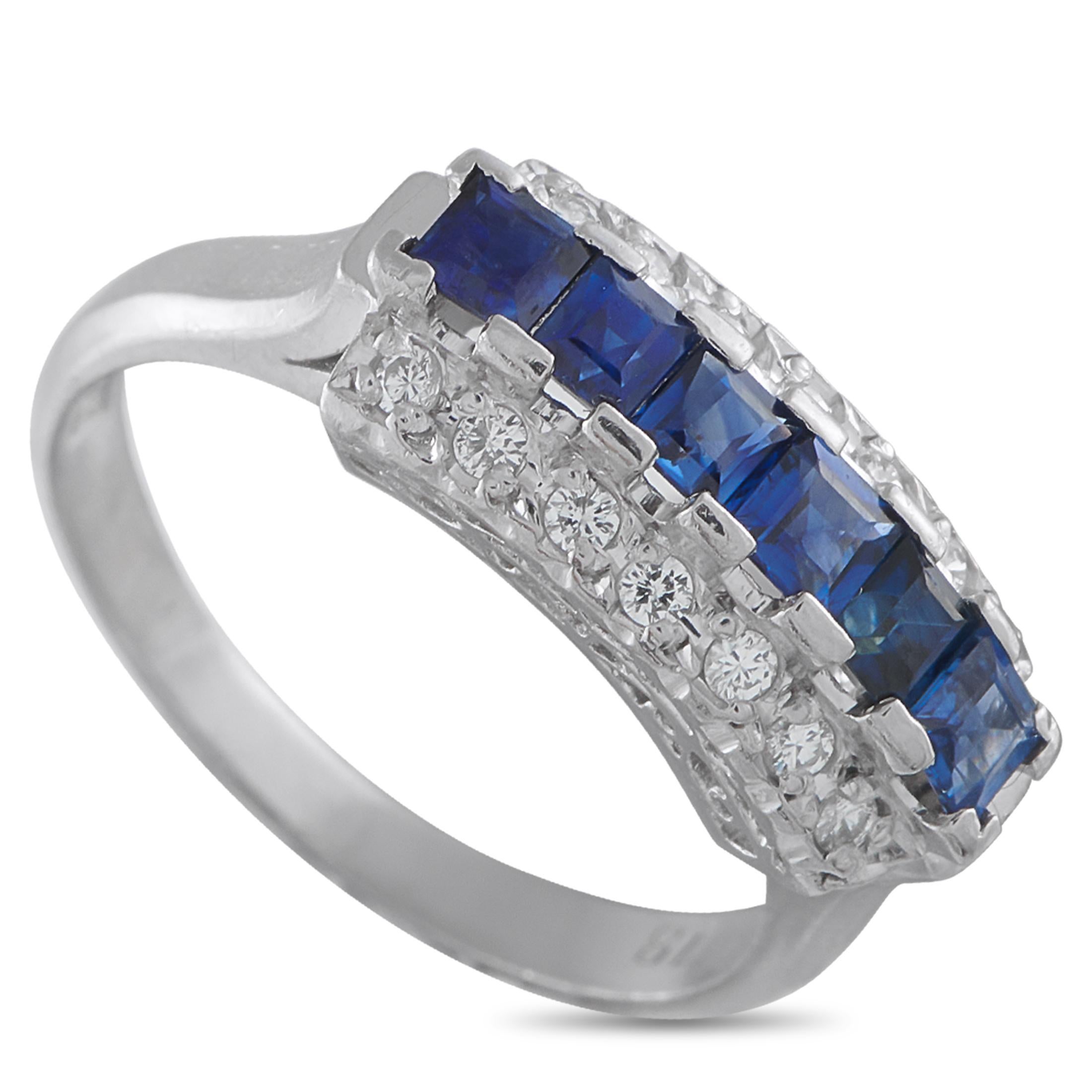 Platinum 0.18ct Diamond and Sapphire Ring MF13-121625 For Sale