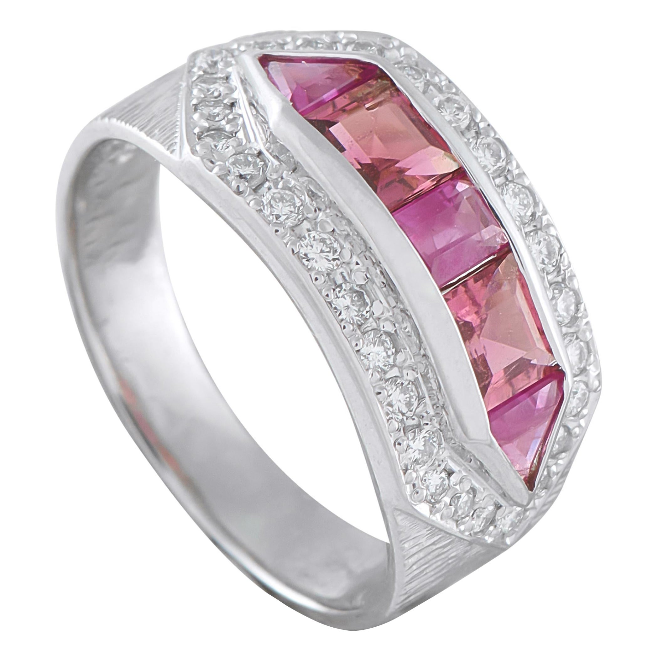 Platinum 0.20ct Diamond and Pink Sapphire Ring MF39-110425 en venta