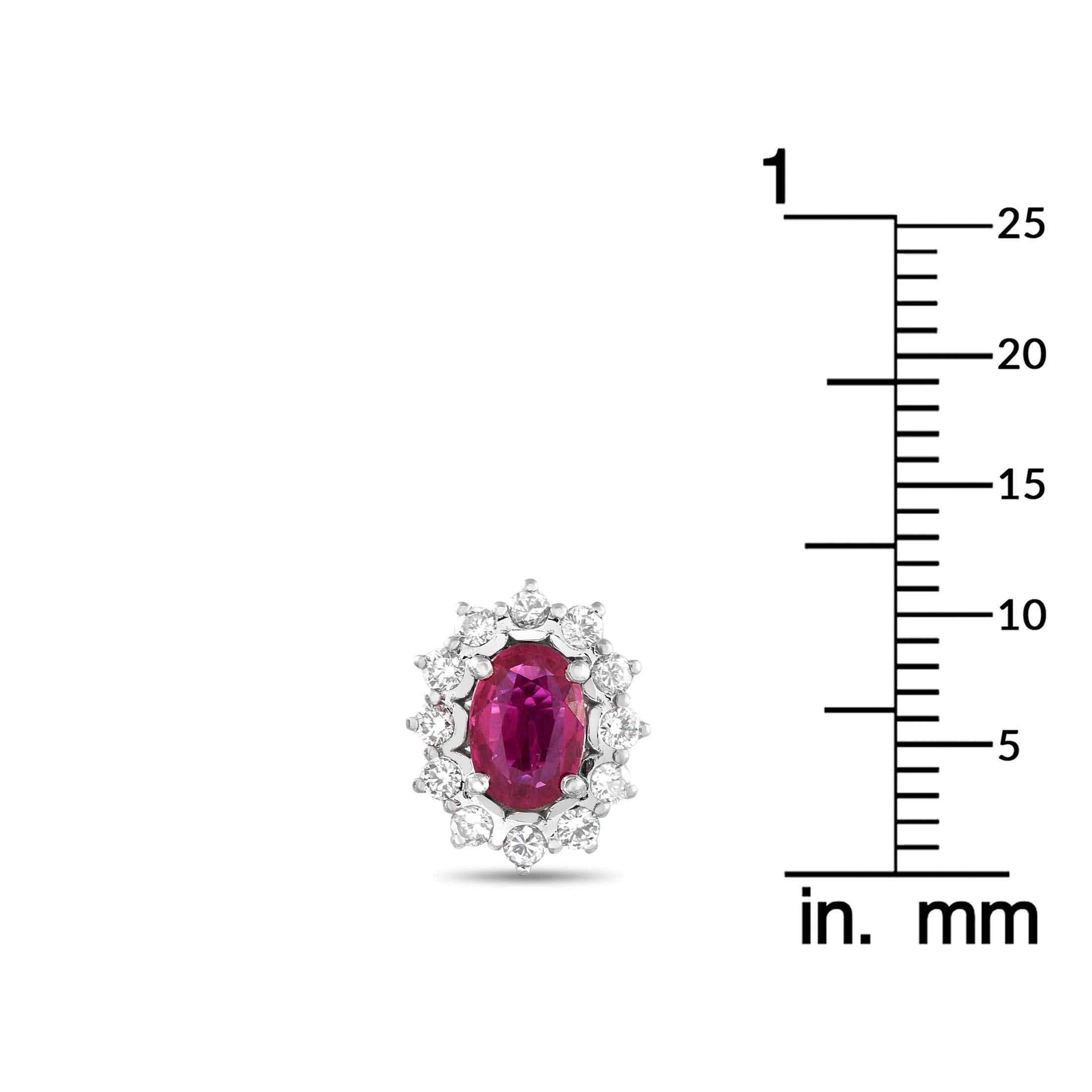 Pendientes de Platino 0,24ct Diamante y Rubí Corte redondo
