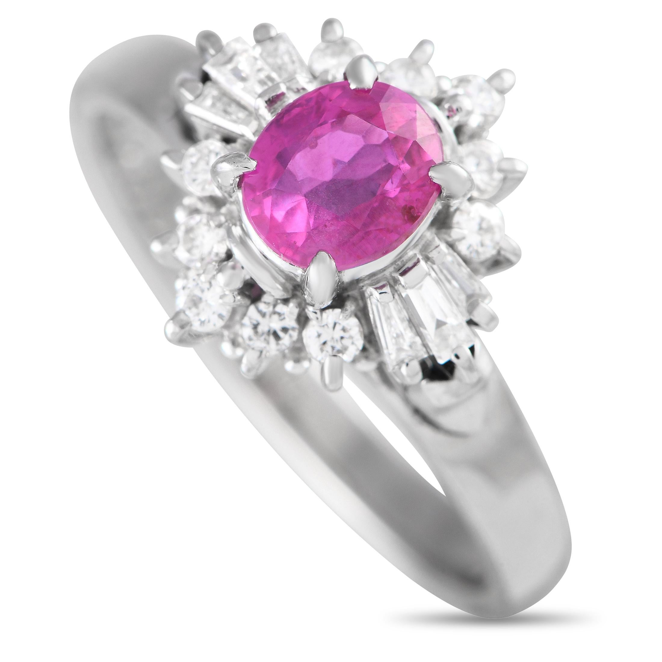 Platinum 0.24ct Diamond and Ruby Ring In Excellent Condition For Sale In Southampton, PA