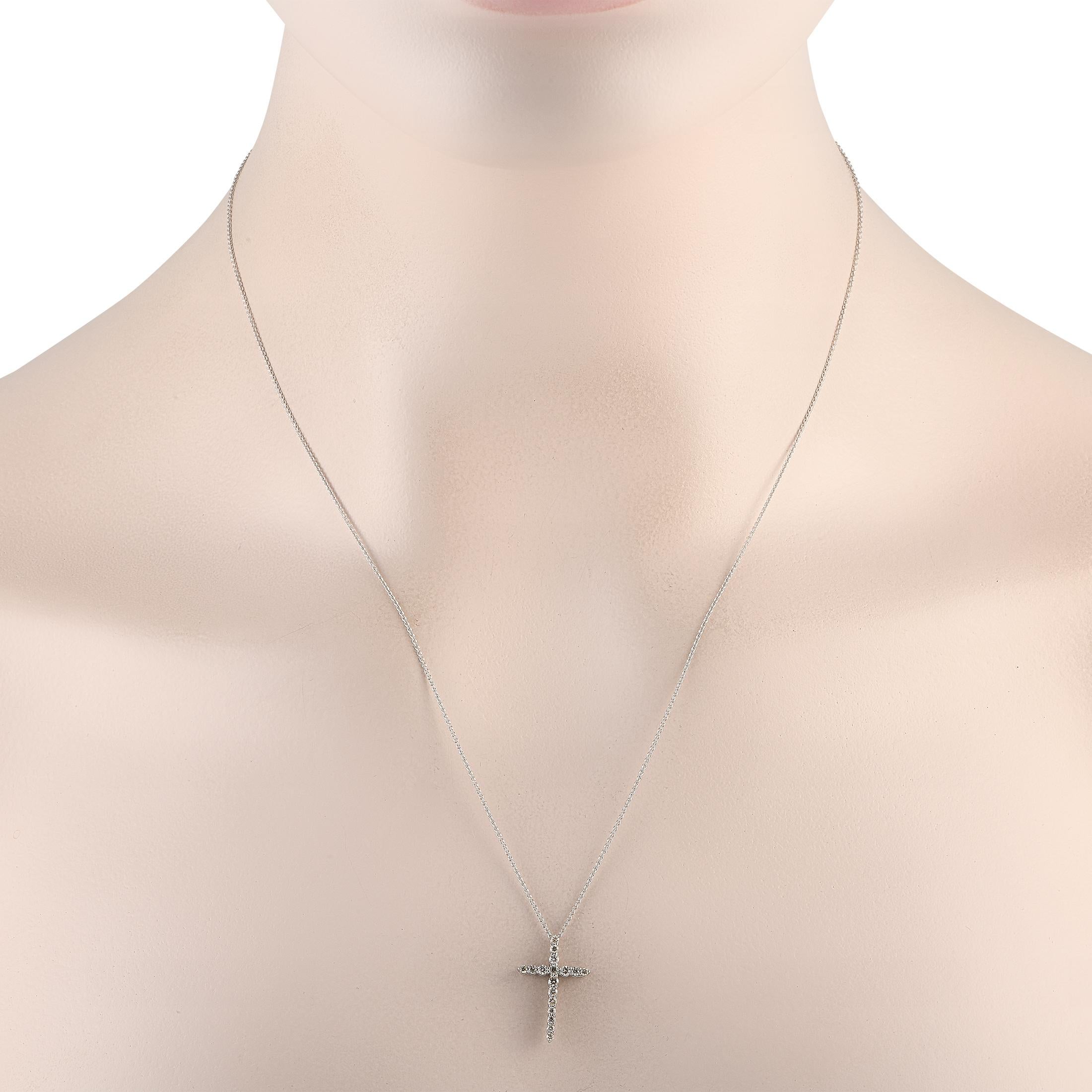 Perfect for daily wear, this symbol of spirituality is expertly crafted in extremely durable and corrosion-resistant 950 platinum. The cross pendant, held by a barely there chain, is fully lined with petite round diamonds. With a subtle sparkle and