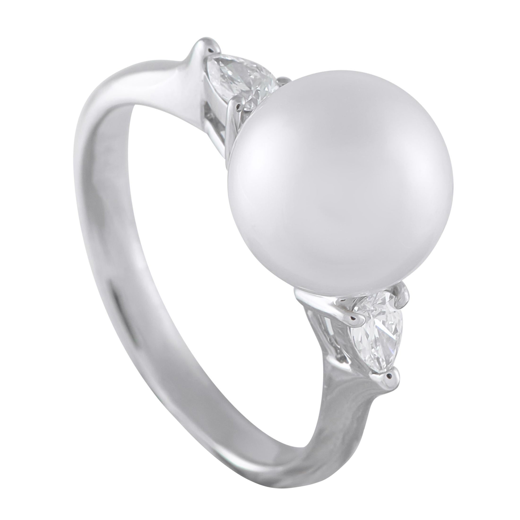 Platinum 0.28ct Diamond and Pearl Ring #5209