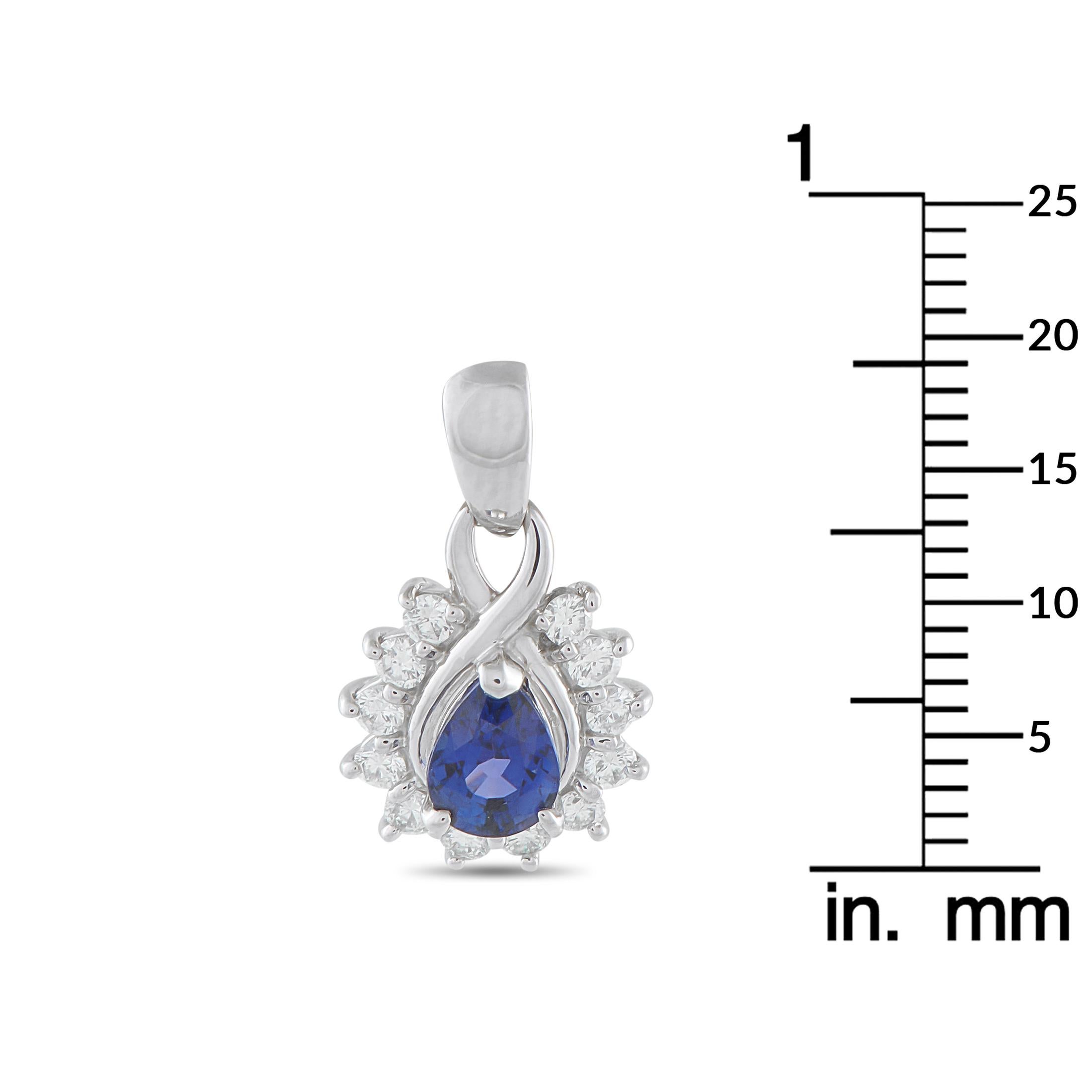 Taglio rotondo Platinum 0.29ct Diamond and Blue Pear Sapphire Pendant MF08-110425 in vendita