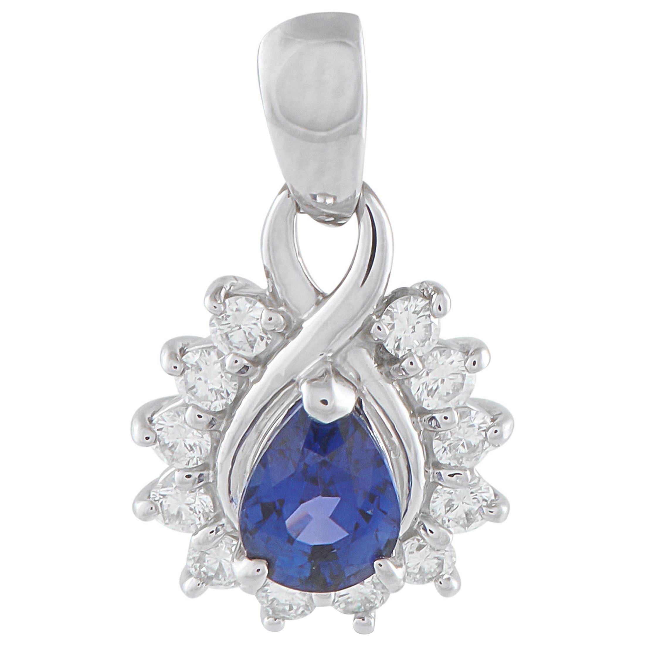Platinum 0.29ct Diamond and Blue Pear Sapphire Pendant MF08-110425