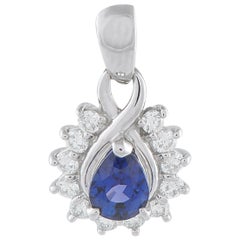 Platinum 0.29ct Diamond and Blue Pear Sapphire Pendant MF08-110425