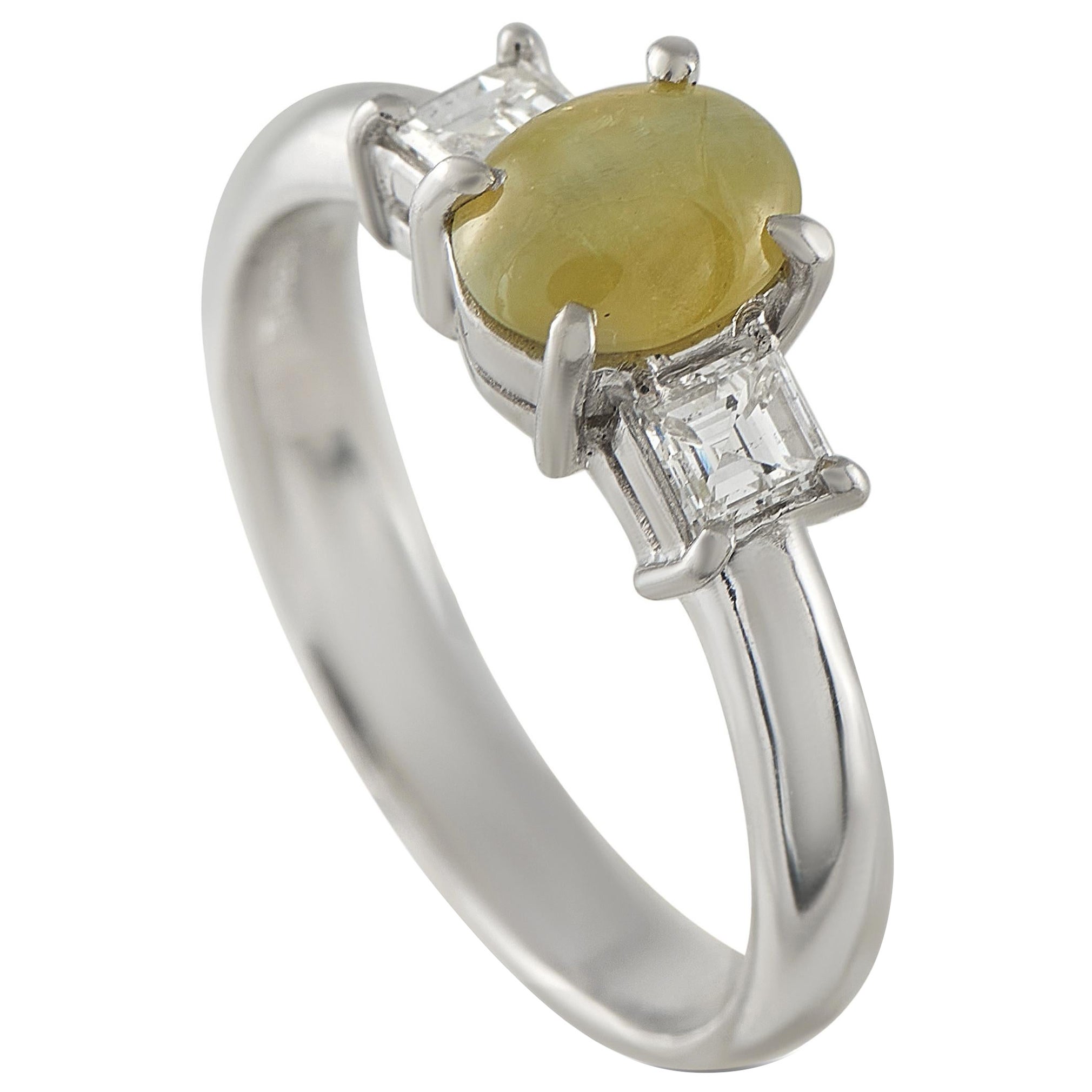 Platinum 0.30ct Diamond and Cats Eye Ring