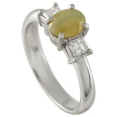 Platinum 0.30ct Diamond and Cats Eye Ring