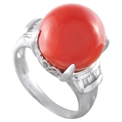 Platinum 0.30ct Diamond and Coral Ring