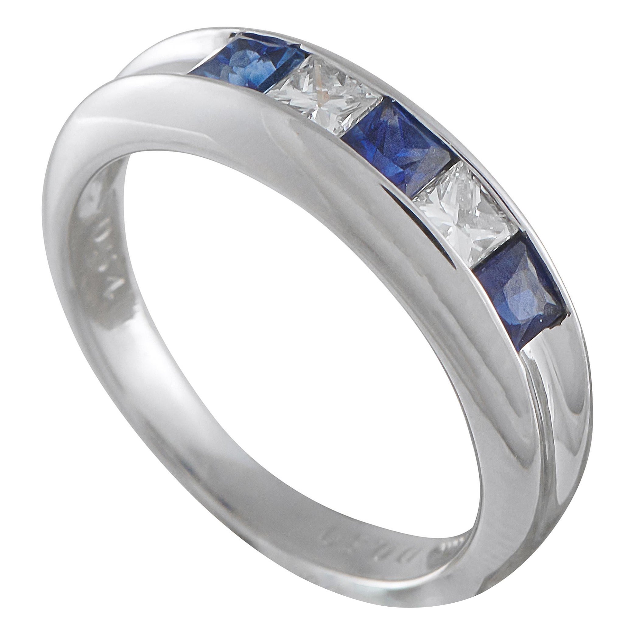 Platin 0,30ct Diamant und Saphir Ring #5339 im Angebot