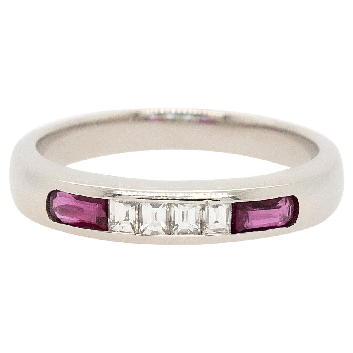 Platinum 0.30ctw Ruby & 0.16ctw Diamond Band Ring For Sale
