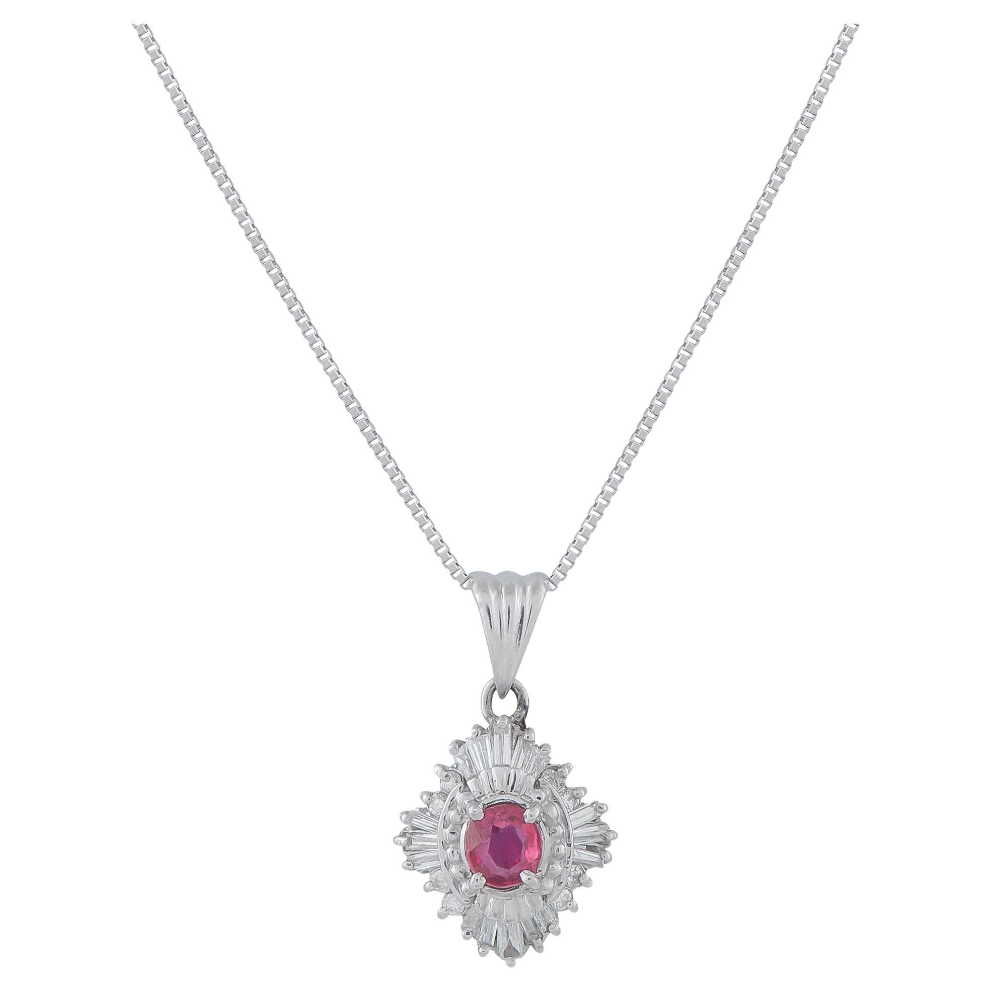 Platinum 0.34ct Diamond and Ruby Pendant Necklace MF26-011426