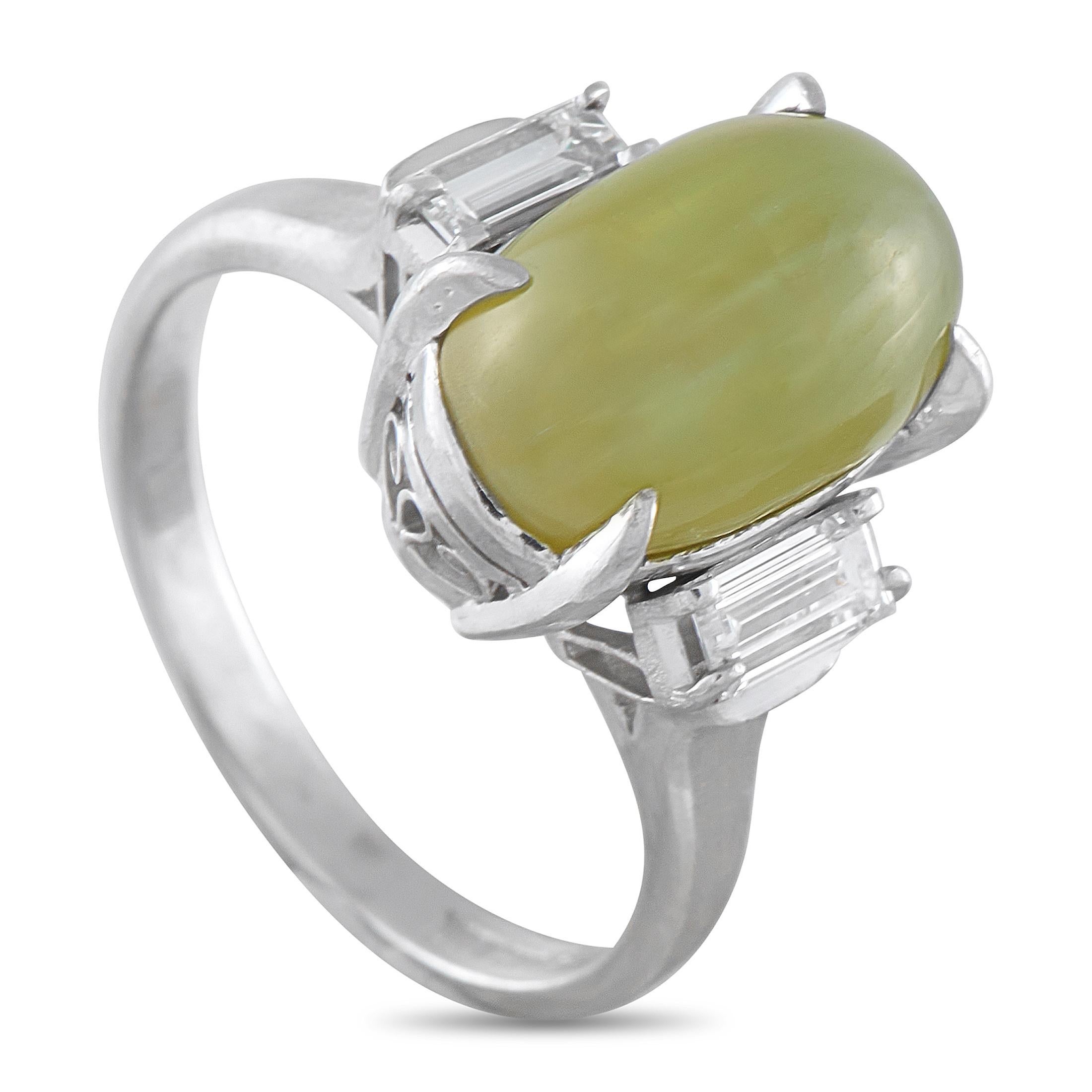 Platinum 0.35ct Diamond and Cats Eye Ring #5348 For Sale