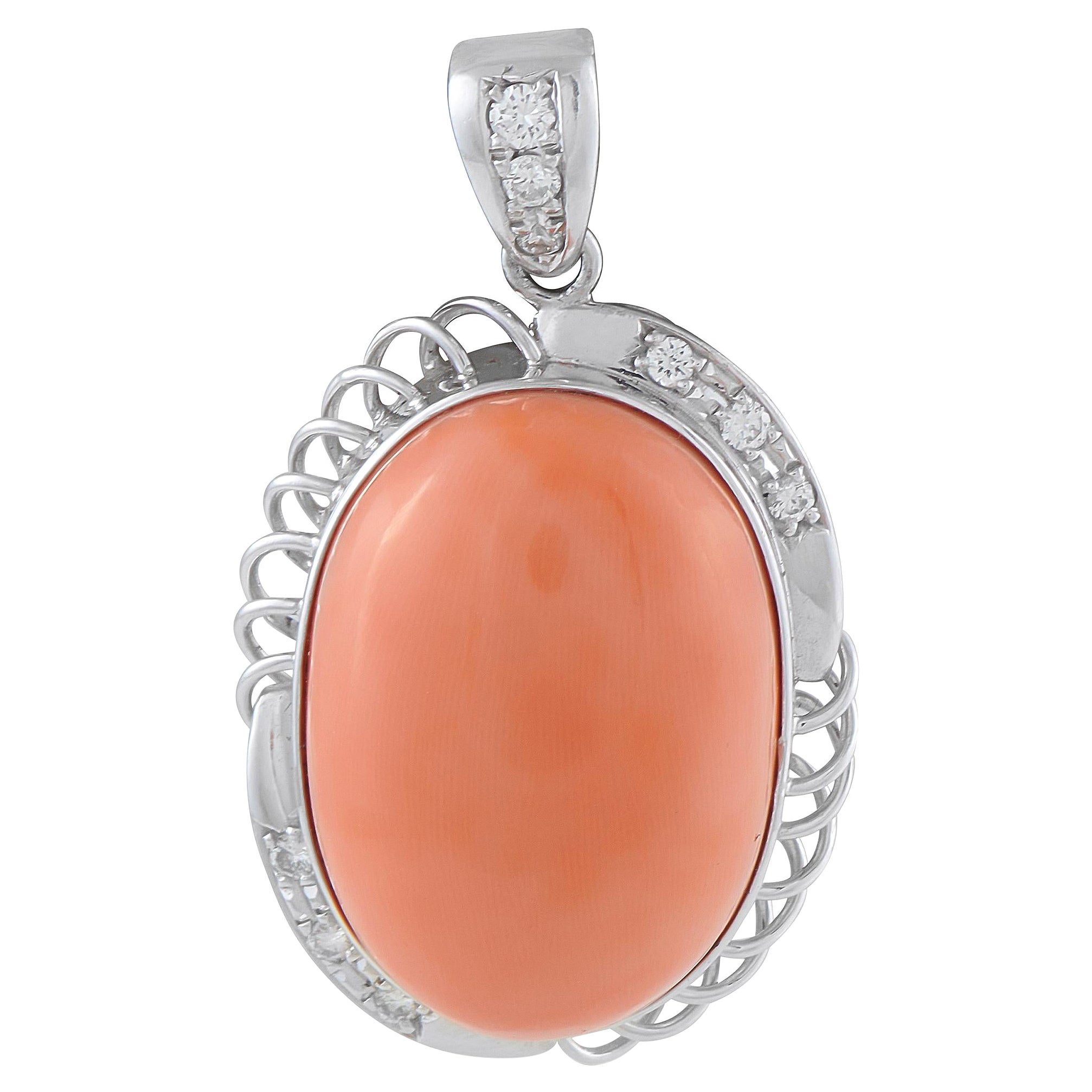 Pendentif en platine 0,35ct diamant et corail MF34-101525 en vente