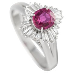 Platinum 0.35ct Diamond and Ruby Sunburst Halo Ring MF29-021324