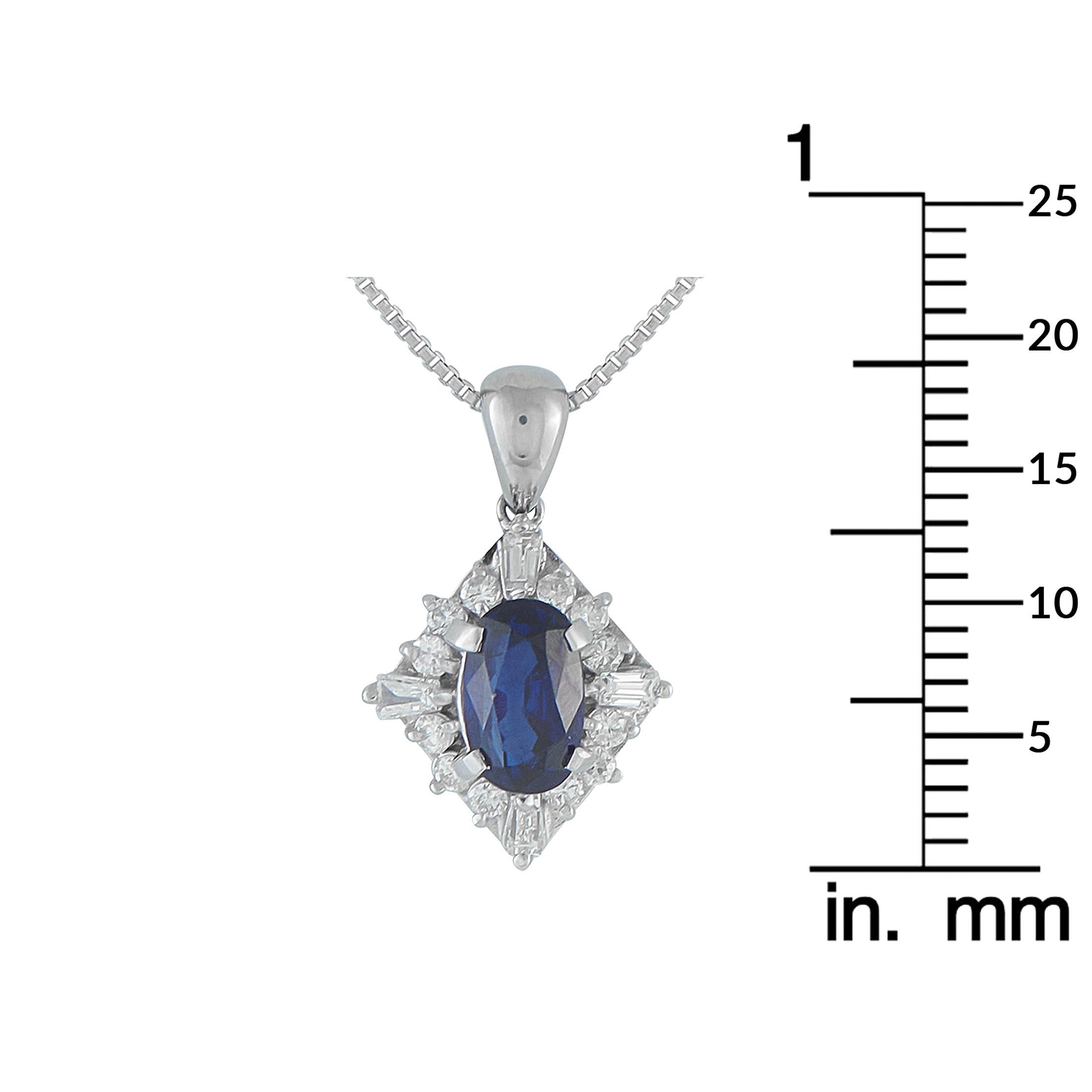 Platinum 0.35ct Diamond and Sapphire Necklace MF26-102025 In Excellent Condition For Sale In Southampton, PA