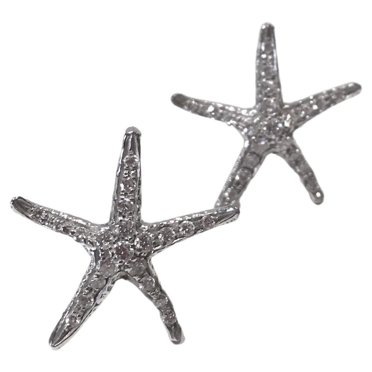 Platinum 0.36 Karat White Diamonds Handcrafted Starfish Stud Modern Earrings For Sale