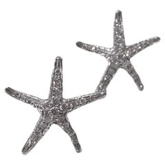 Boucles d'oreilles modernes en platine 0.36 carat avec diamants blancs et étoiles de mer.