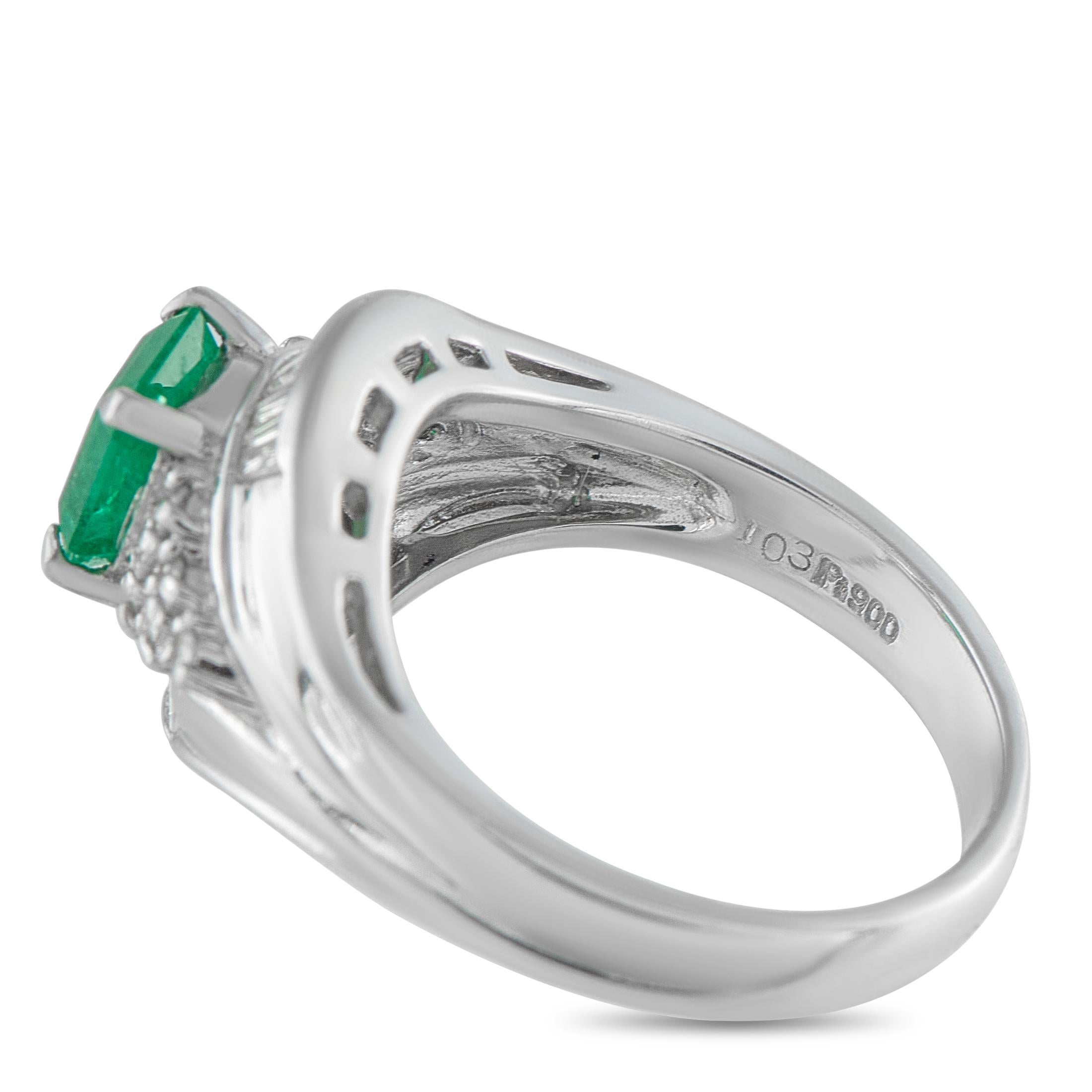 Platinum 0.36ct Diamond and Emerald Ring MF61-101625 Corte mixto en venta