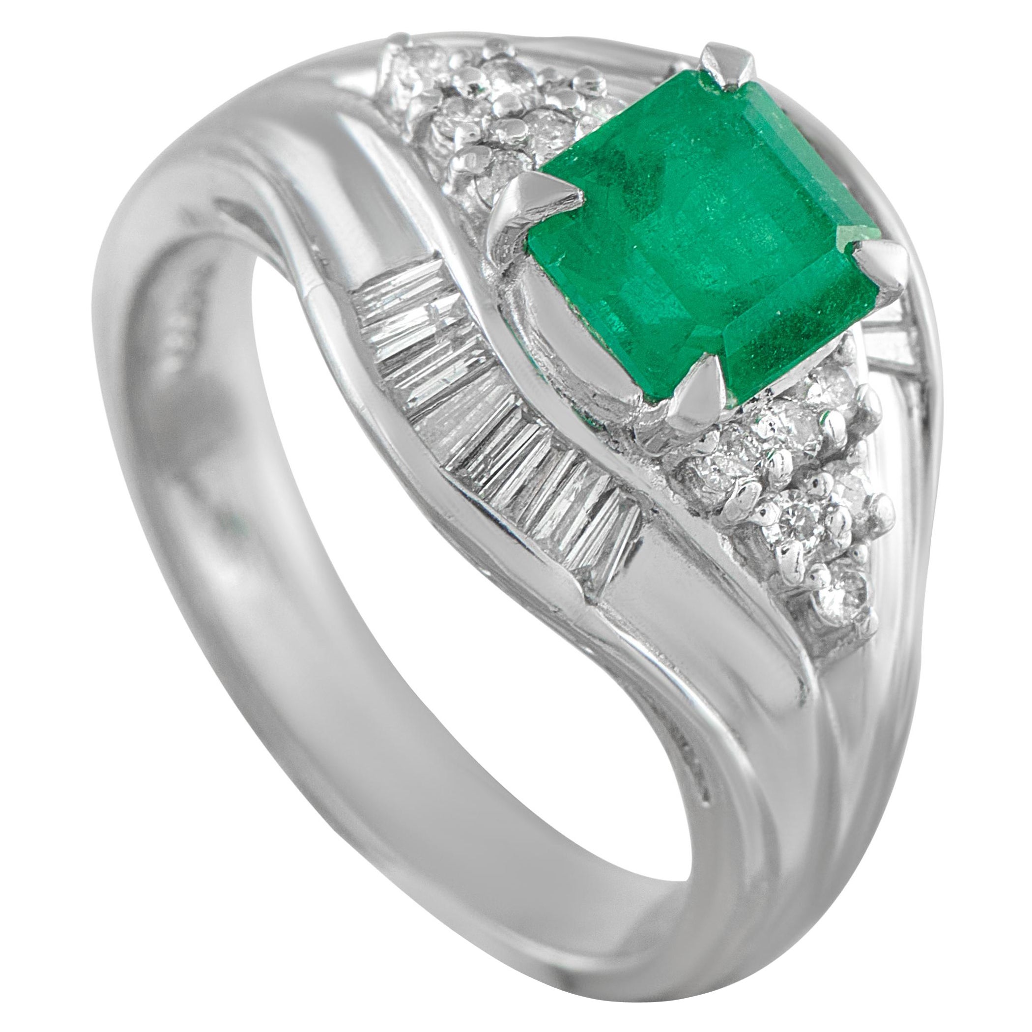 Platinum 0.36ct Diamond and Emerald Ring MF61-101625