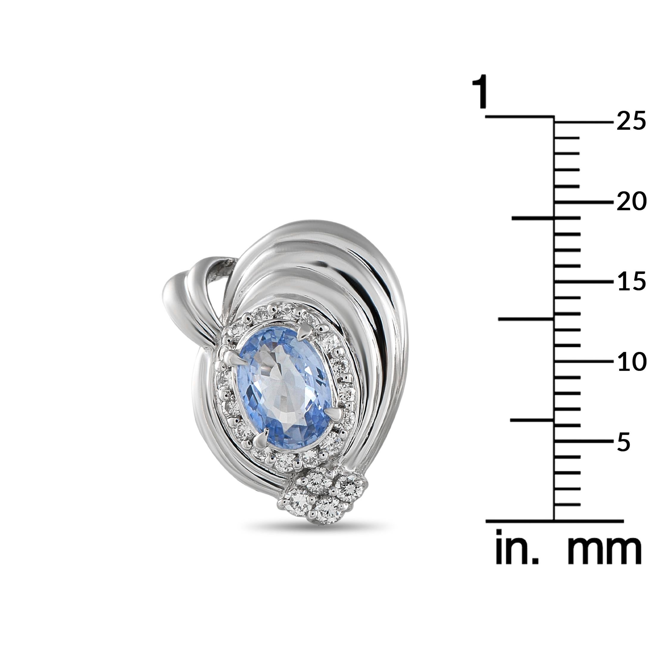 Taille ronde Boucles d'oreilles clips en platine 0,36ct diamant et saphir en vente