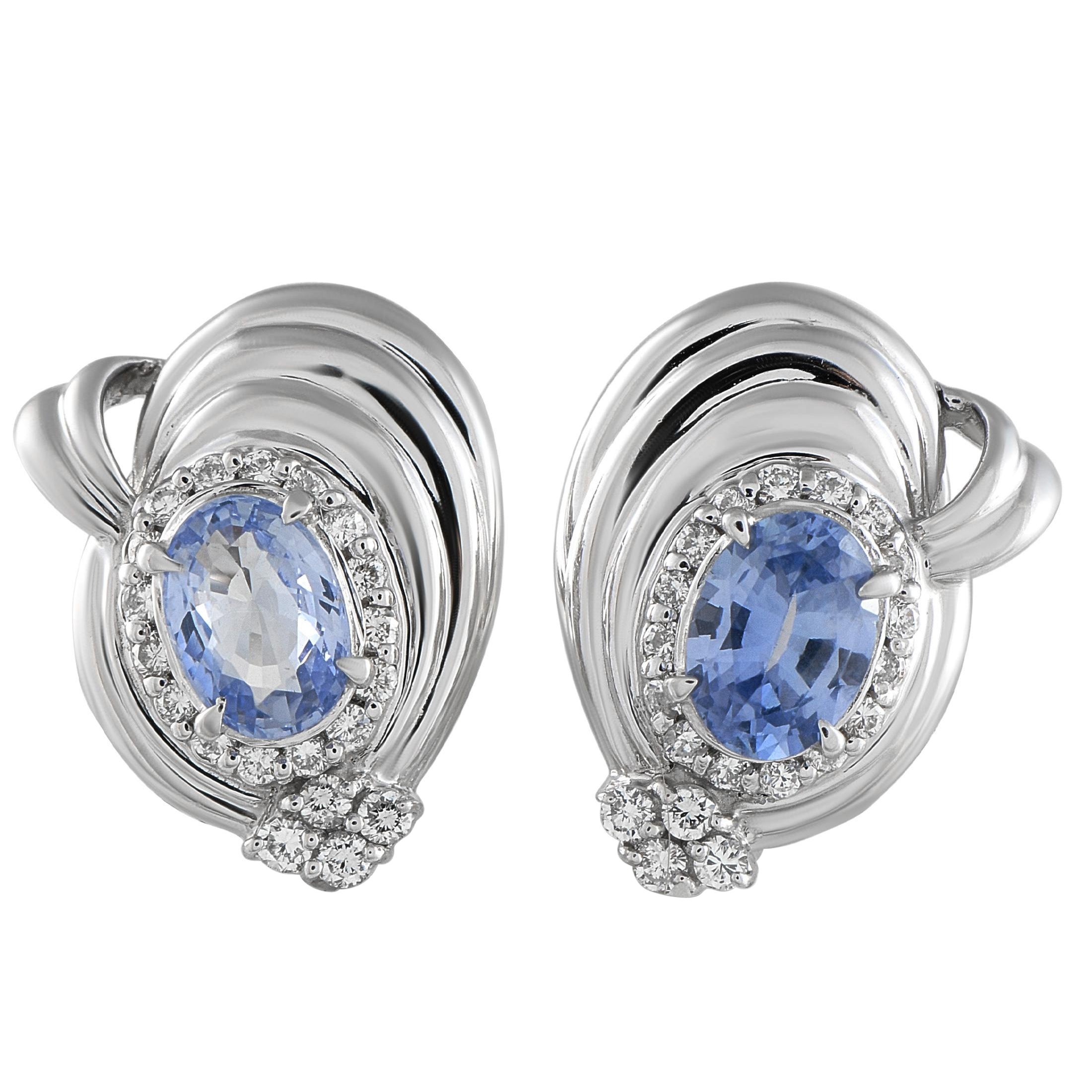 Boucles d'oreilles clips en platine 0,36ct diamant et saphir en vente