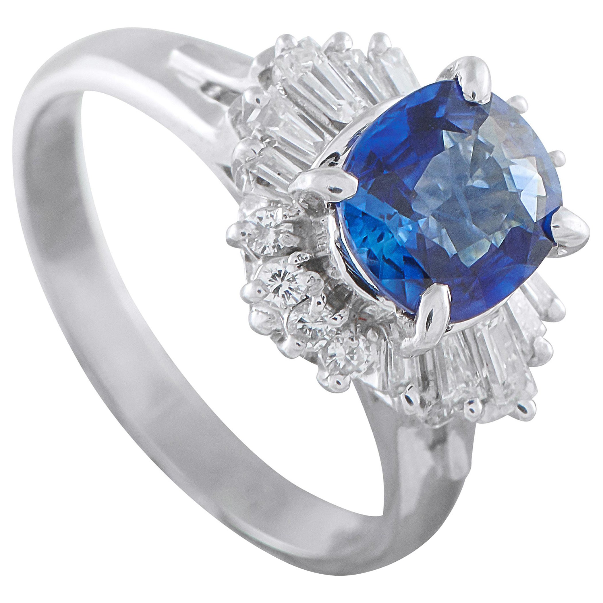 Platinum 0.37ct Diamond and Blue Sapphire Ballerina Halo Ring MF33-110425 For Sale