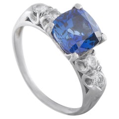 Anillo de platino con diamantes y zafiros de 0,37 ct