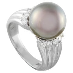 Platinum 0.37ct Diamond and Tahitian Pearl Ring MF28-062526