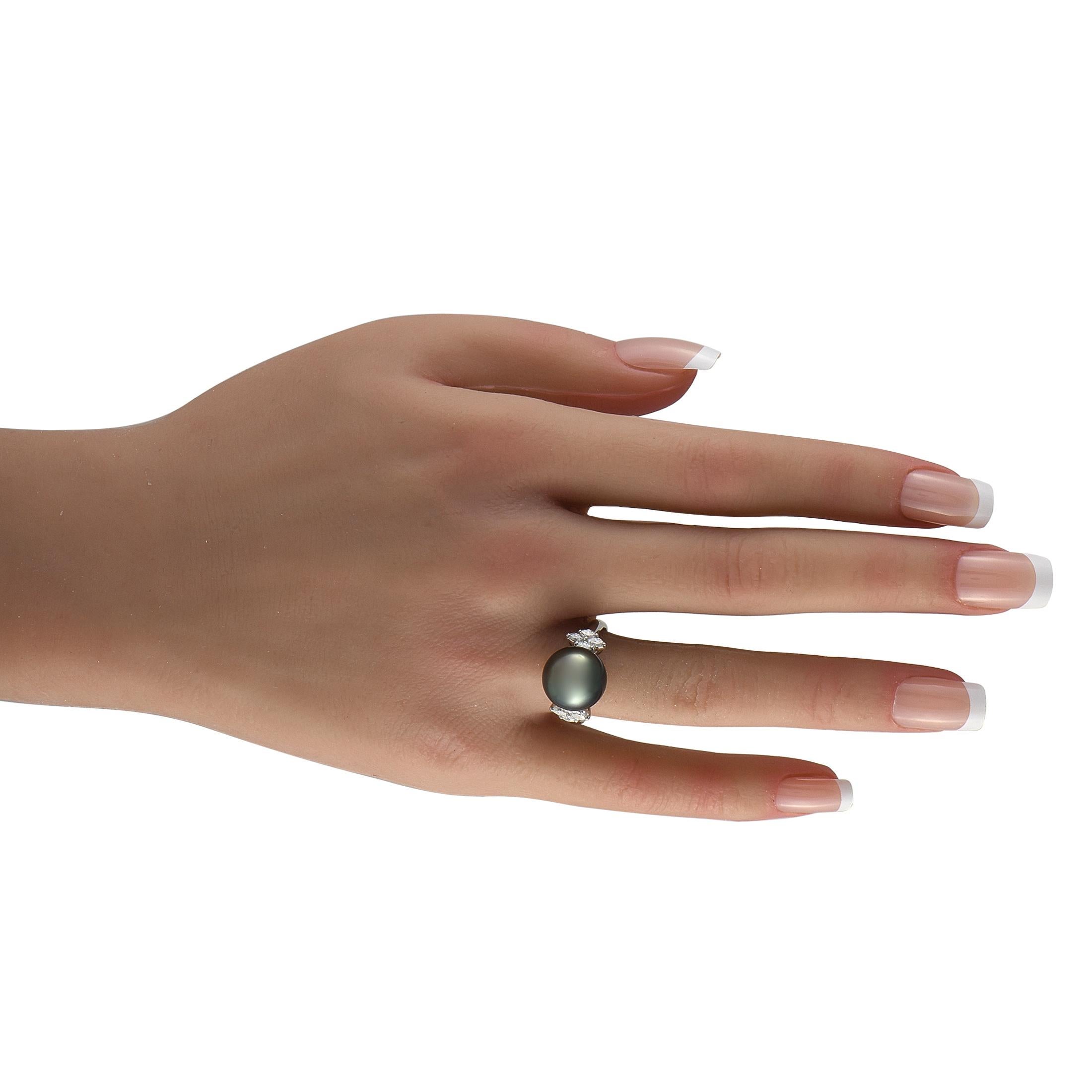 Platin 0,38ct Diamant und Perlen Ring (Rundschliff) im Angebot