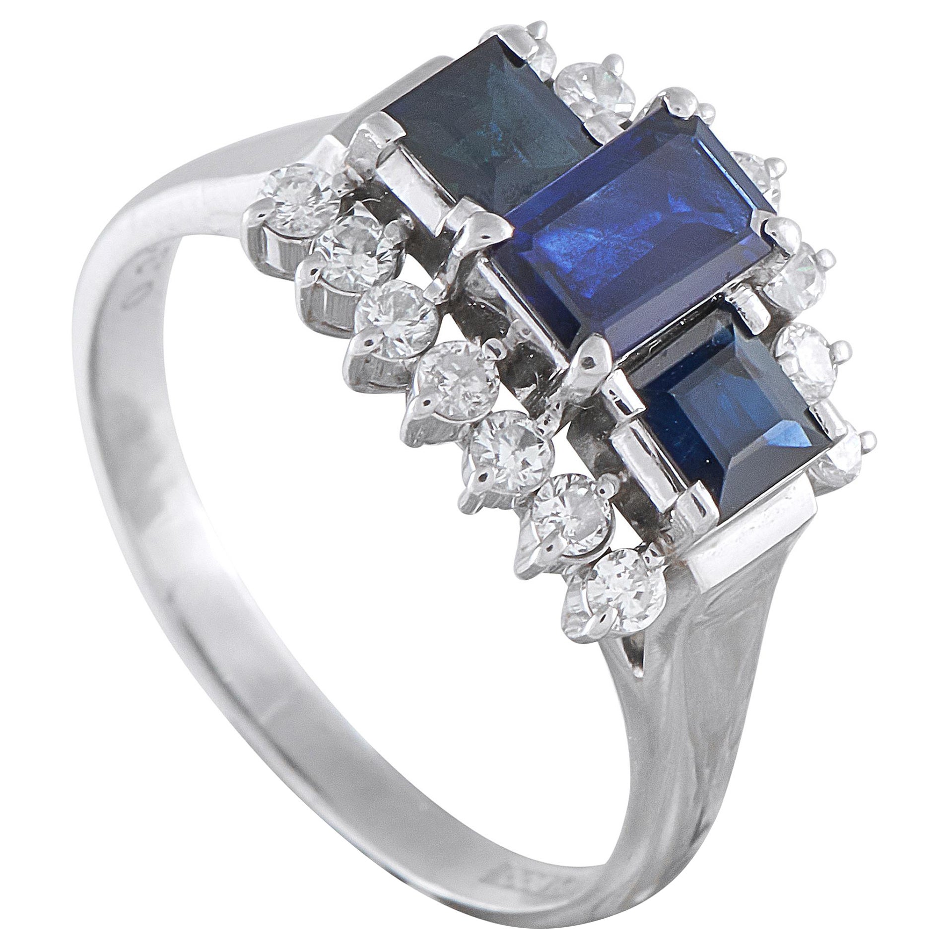 Platin 0,38ct Diamant und Saphir Ring #5314