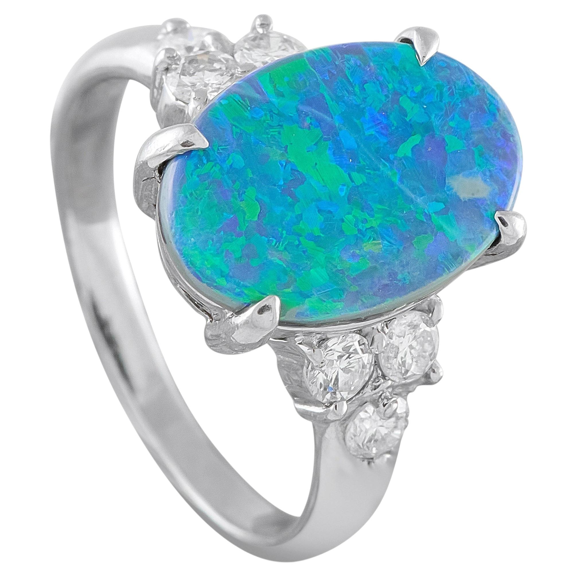 Platinum 0.40ct Diamond and Australian Black Opal Ring MF07-070126 For Sale