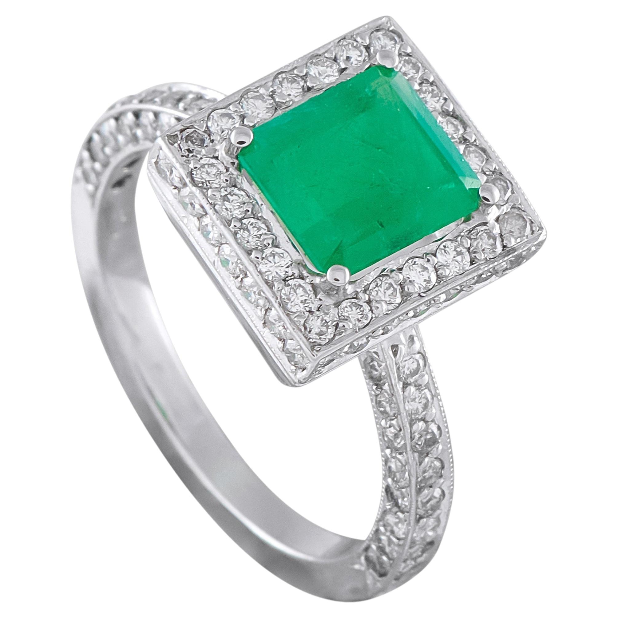 Platinum 0.40ct Diamond and Emerald Ring MF35-062526