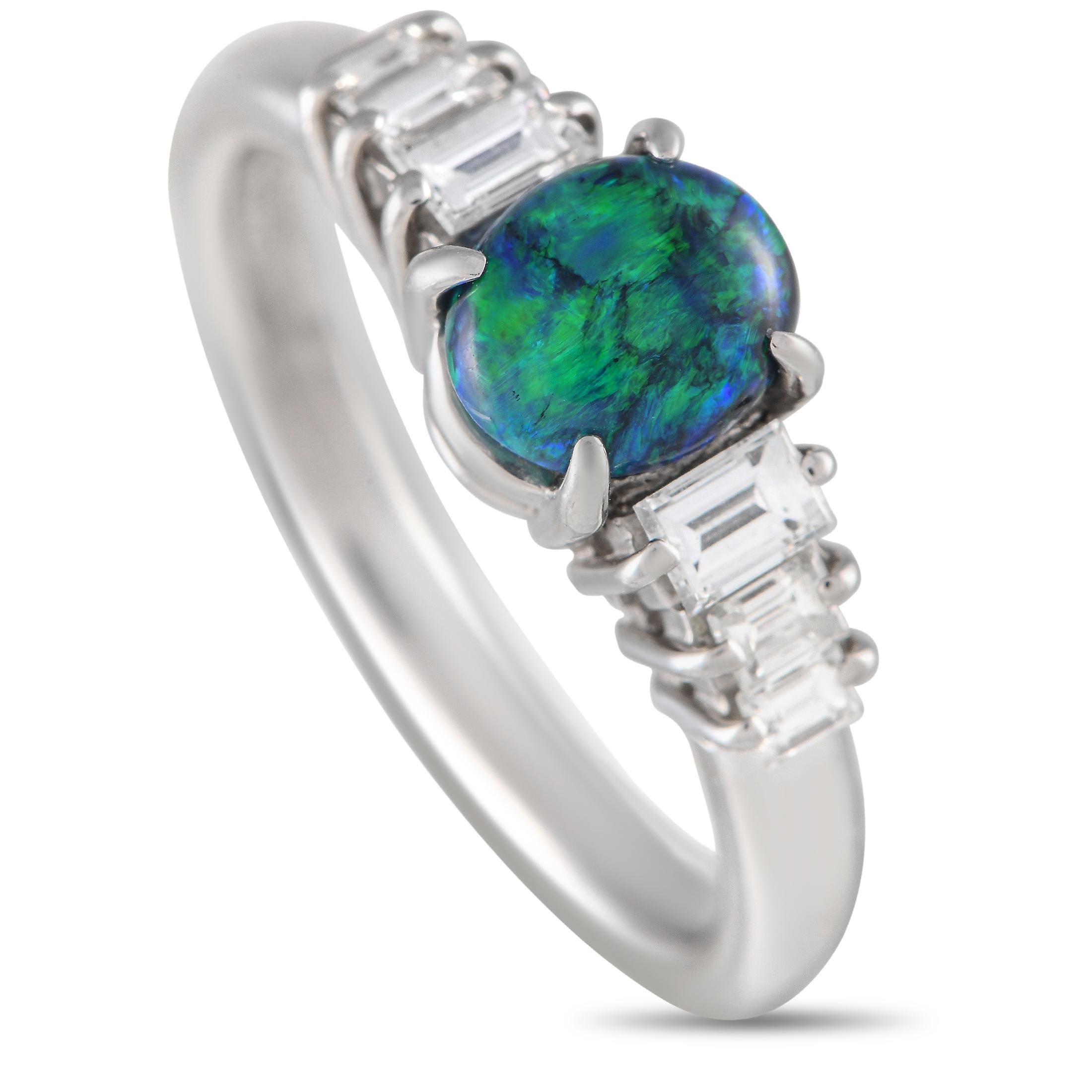 Platinum 0.41ct Diamond and Opal Ring In Excellent Condition For Sale In Southampton, PA