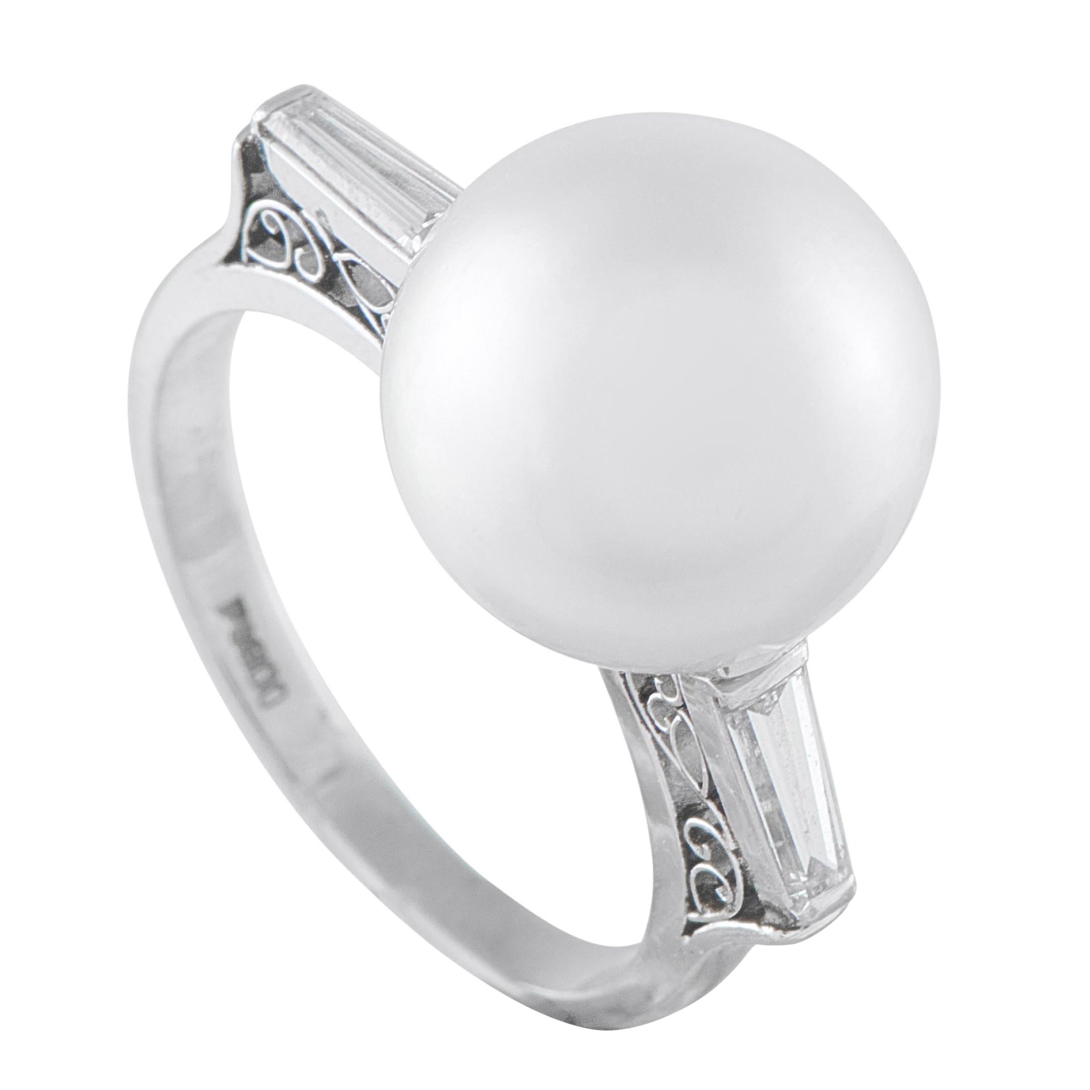 Platinum 0.41ct Diamond and Pearl Ring #5210 For Sale