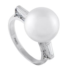 Platinum 0.41ct Diamond and Pearl Ring #5210