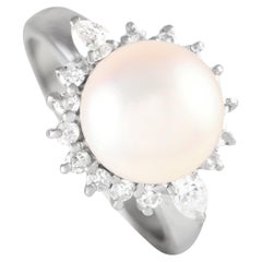 Platinum 0.43ct Diamond and Pearl Ring