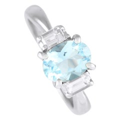 Platinum 0.44ct Diamond and Aquamarine Ring MF04-112924