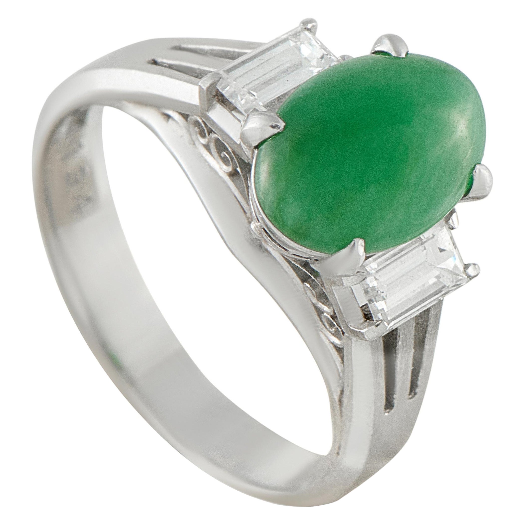 Platinum 0.44ct Diamond and Jade Ring MF20-101725