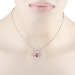 Platinum 0.44ct Diamond and Ruby Pendant Necklace