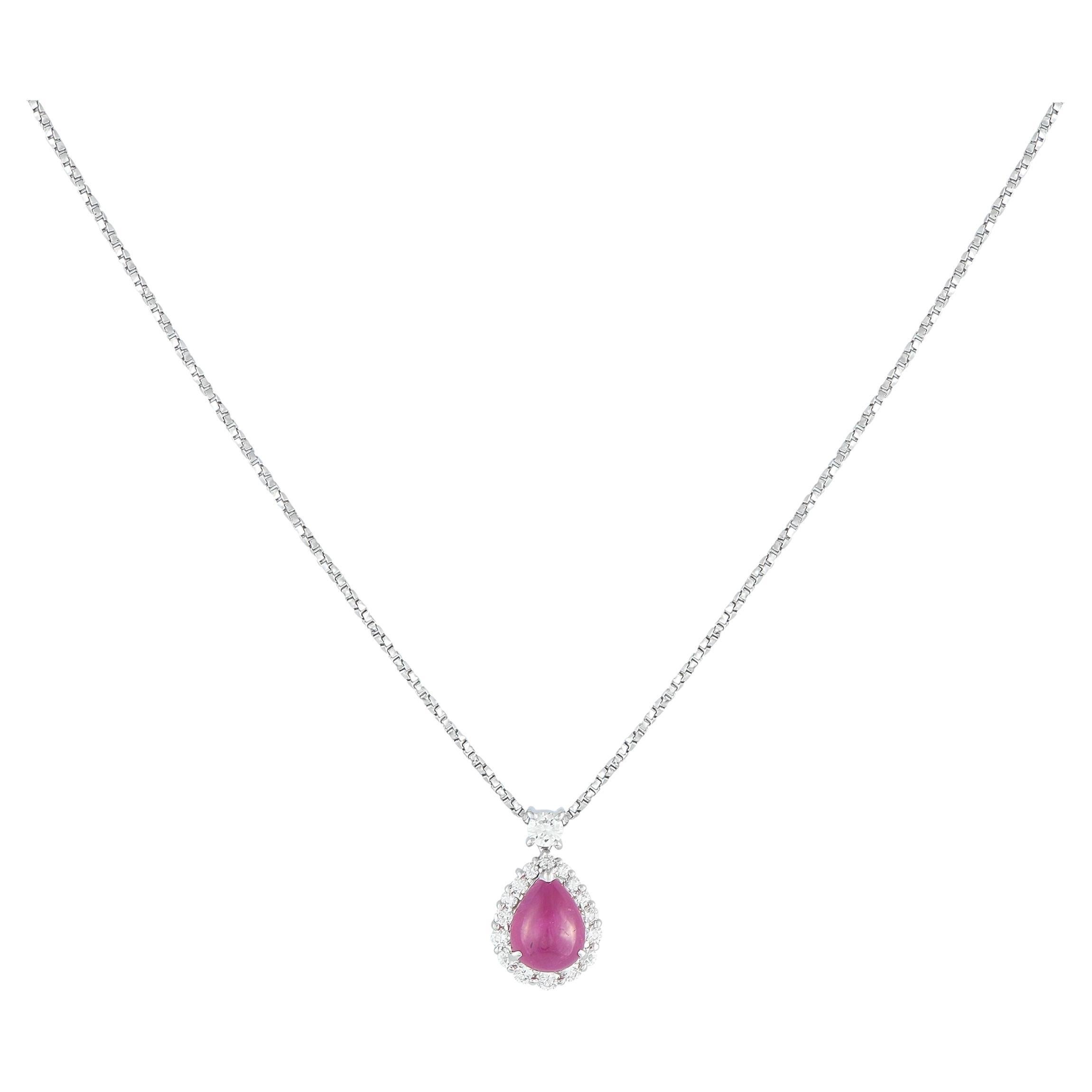 Platinum 0.44ct Diamond and Ruby Pendant Necklace
