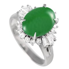 Platinum 0.45ct Diamond and Jade Ring