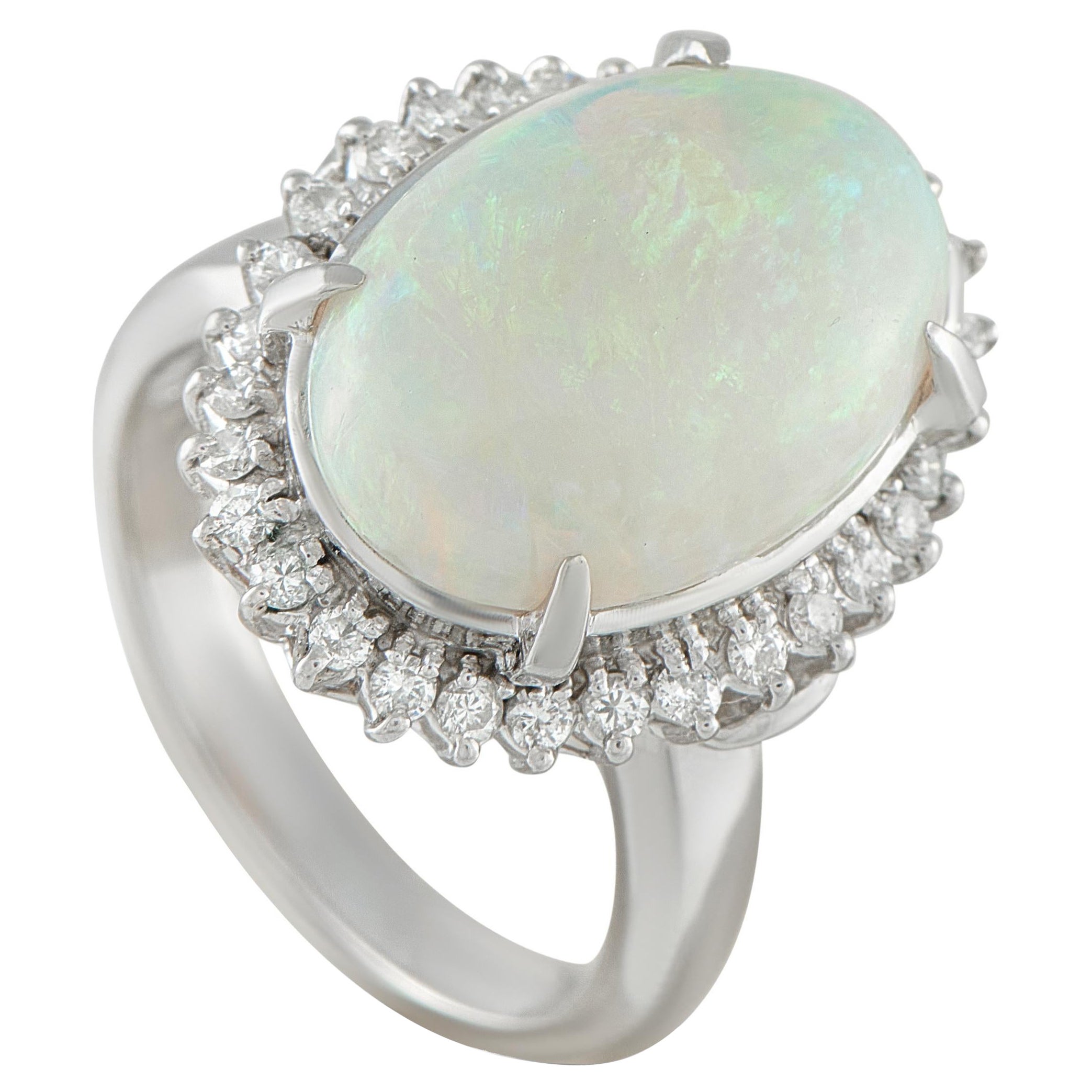 Platinum 0.45ct Diamond and Opal Ring MF29-101625