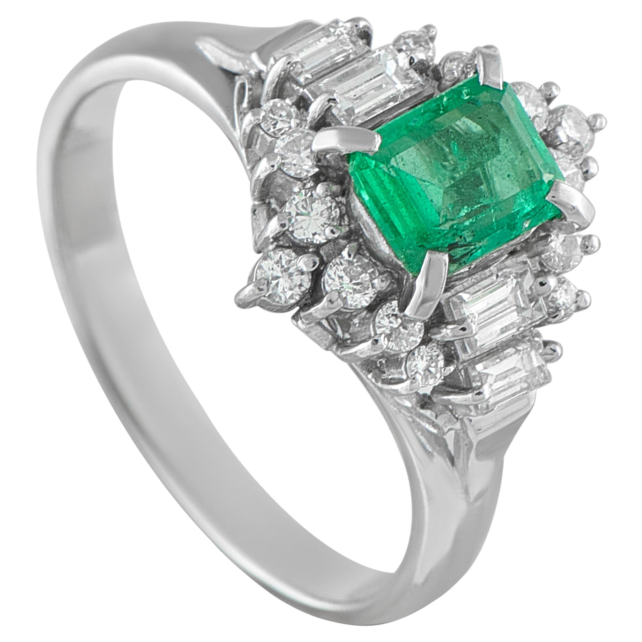 Platinum 0.46ct Diamond and Emerald Ring MF33-101625