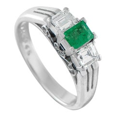 Platinum 0.46ct Diamond and Emerald Three-Stone Ring MF06-110525