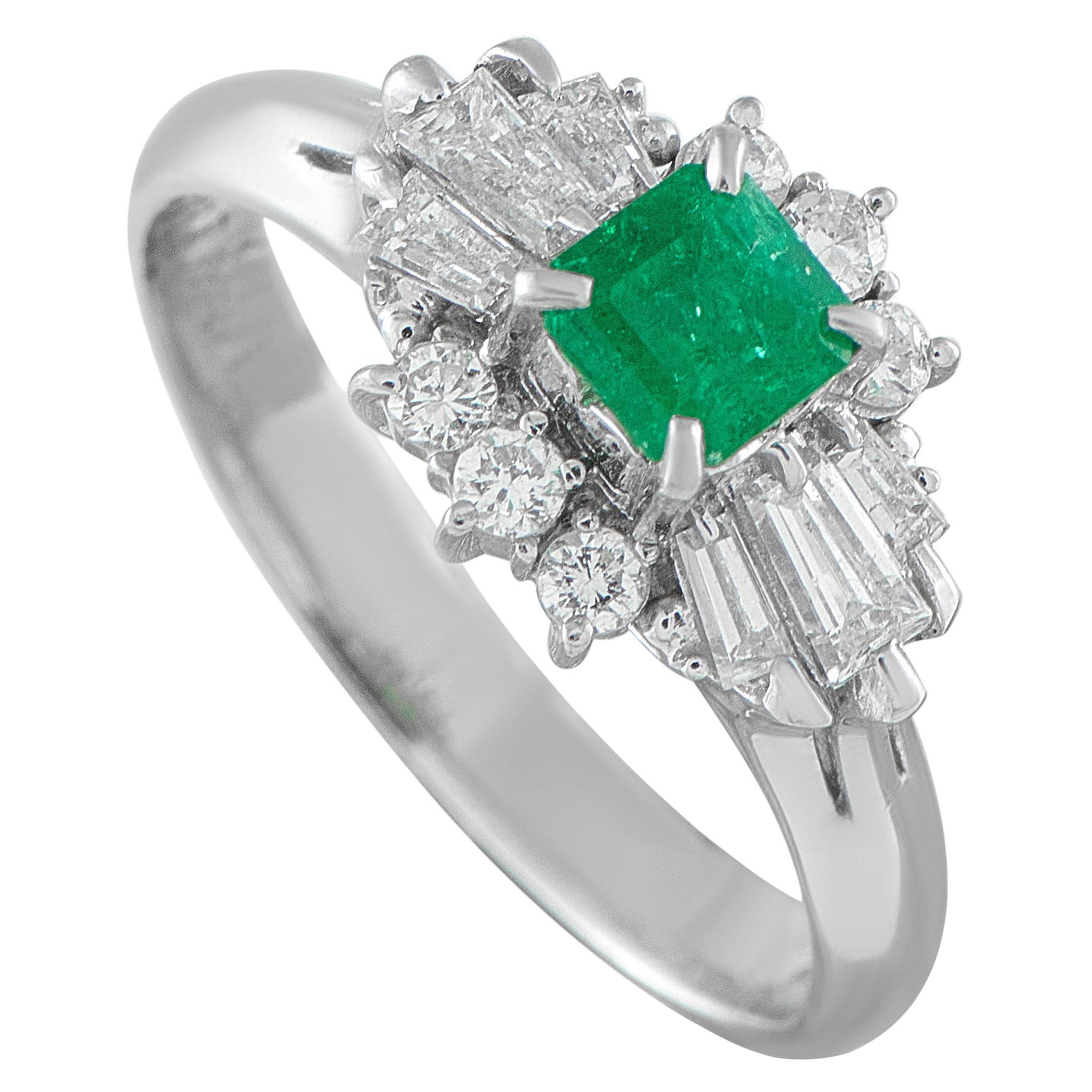 Platinum 0.47ct Diamond and Emerald Ring MF23-101725