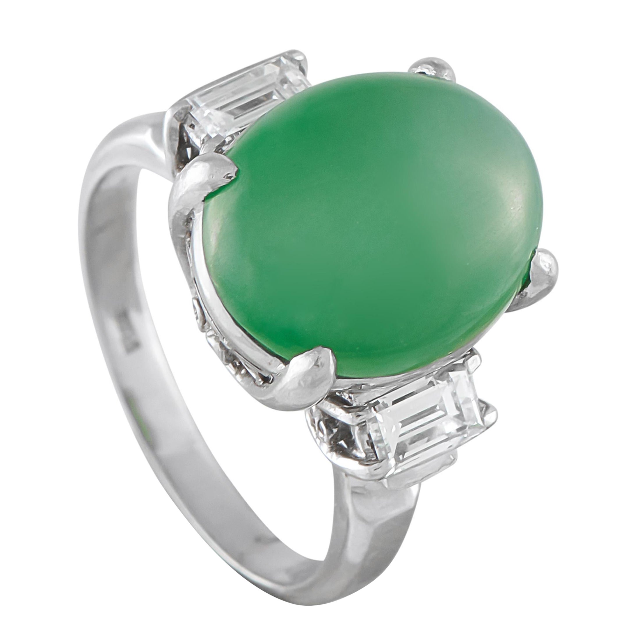 Platinum 0.48ct Diamond and Jade Ring #5236