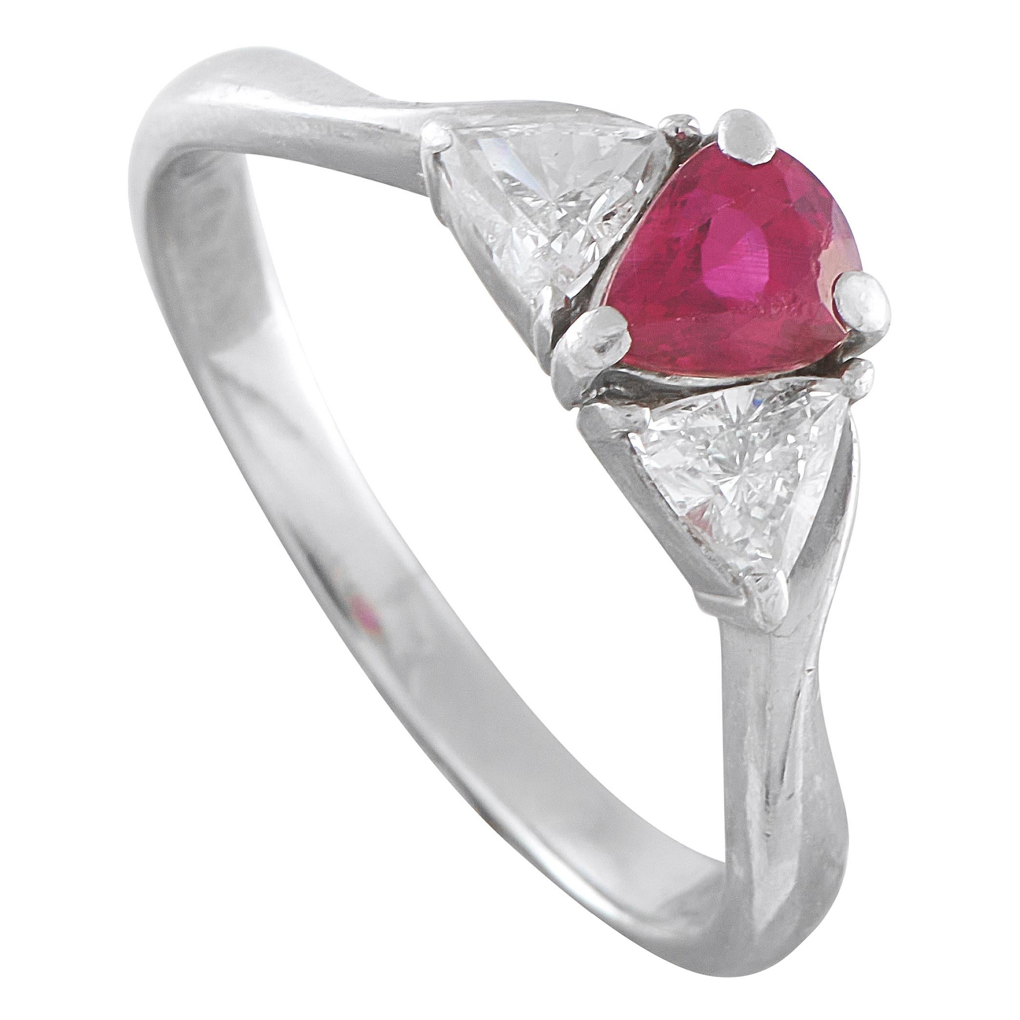 Platinum 0.48ct Diamond and Ruby Ring MF14-121625 For Sale