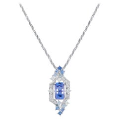 Platinum 0.48ct Diamond and Tanzanite Pendant Necklace