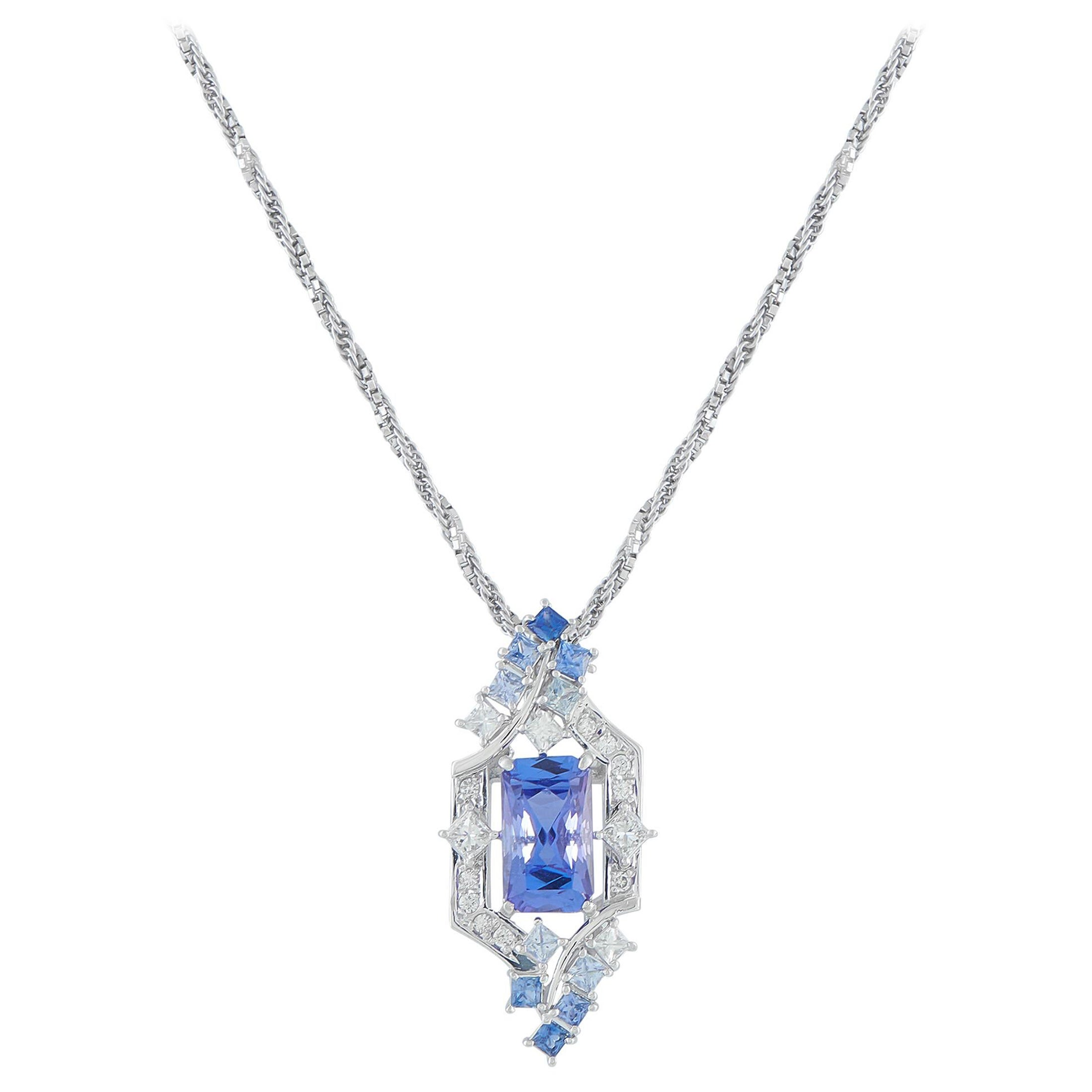 Platinum 0.48ct Diamond and Tanzanite Pendant Necklace MF03-110425