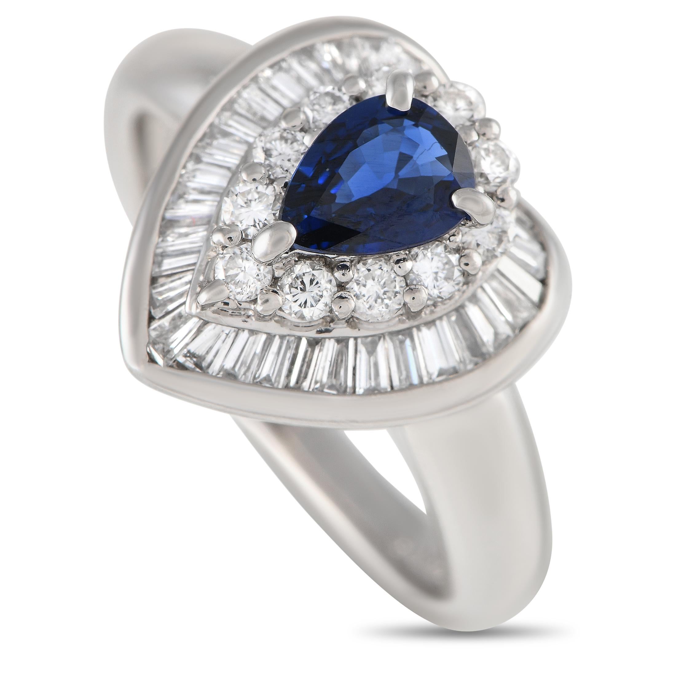Platinum 0.49ct Diamond and Sapphire Ring  In Excellent Condition For Sale In Southampton, PA